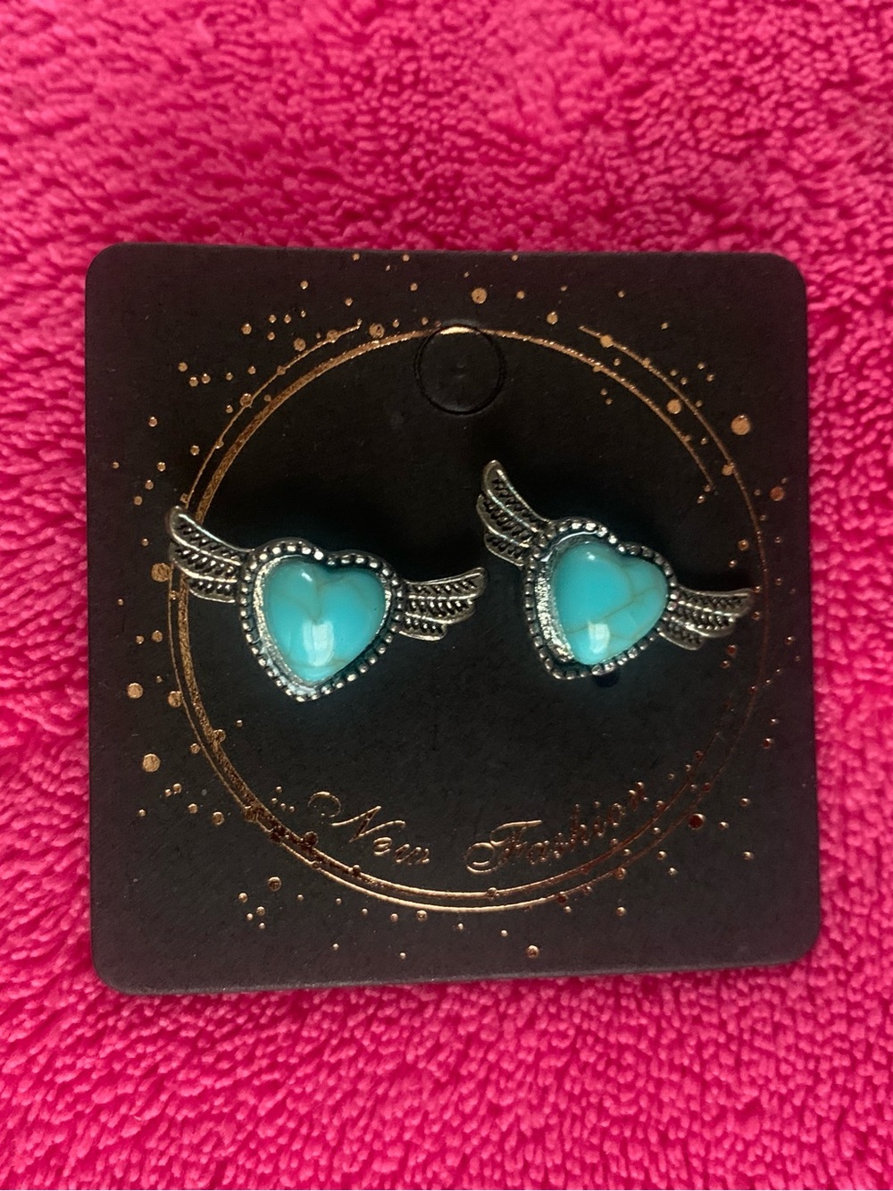 Turquoise Heart Wing Stud Earrings - Women's Fashion Jewelry